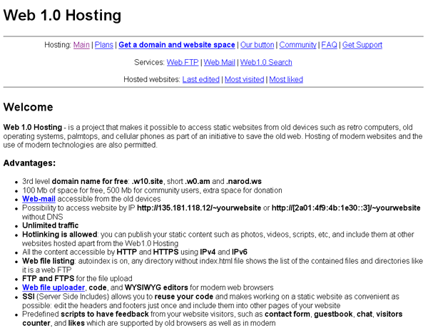 Скриншот сайта Web 1.0 Hosting