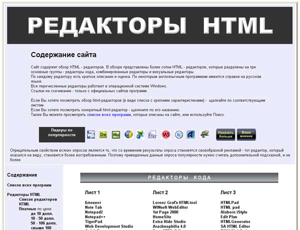 Скриншот сайта Редакторы HTML